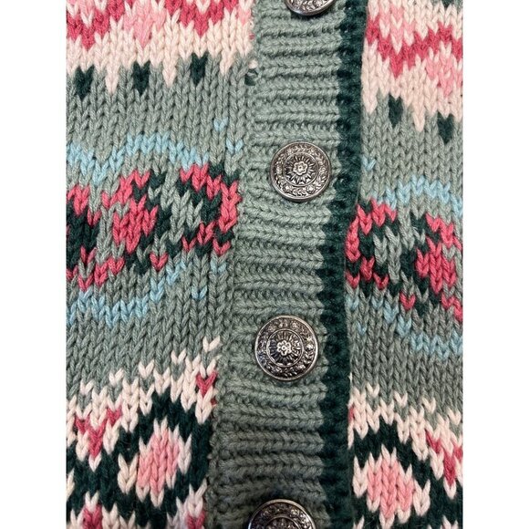VTG Knit Cardigan Sweater Womens Small Fair Isle Nordic Cottagecore Green Pink - Picture 6 of 8